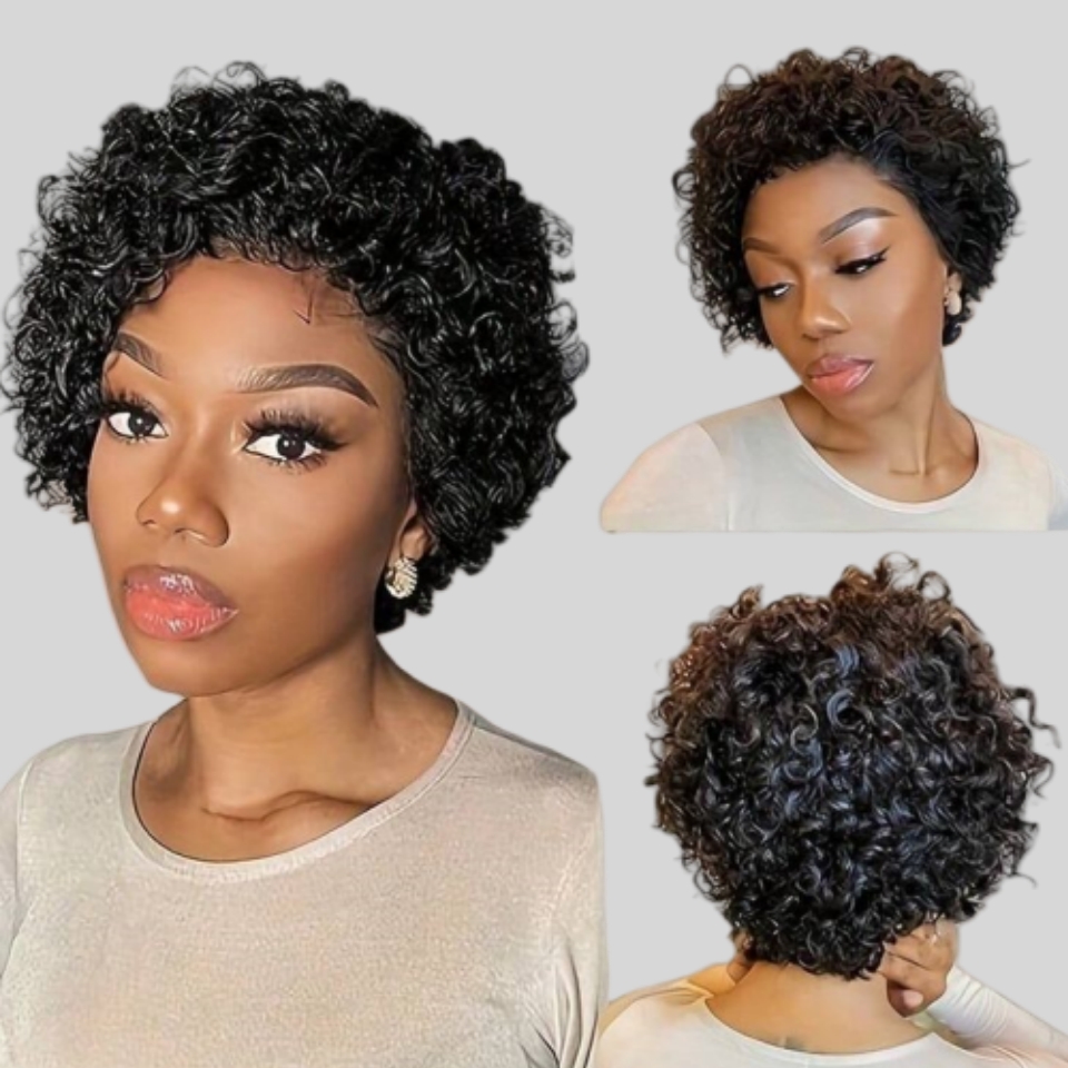 Short Pixie Cut Wig Human Hair Cheap - مجعد عابث قطع شعر مستعار الدانتيل