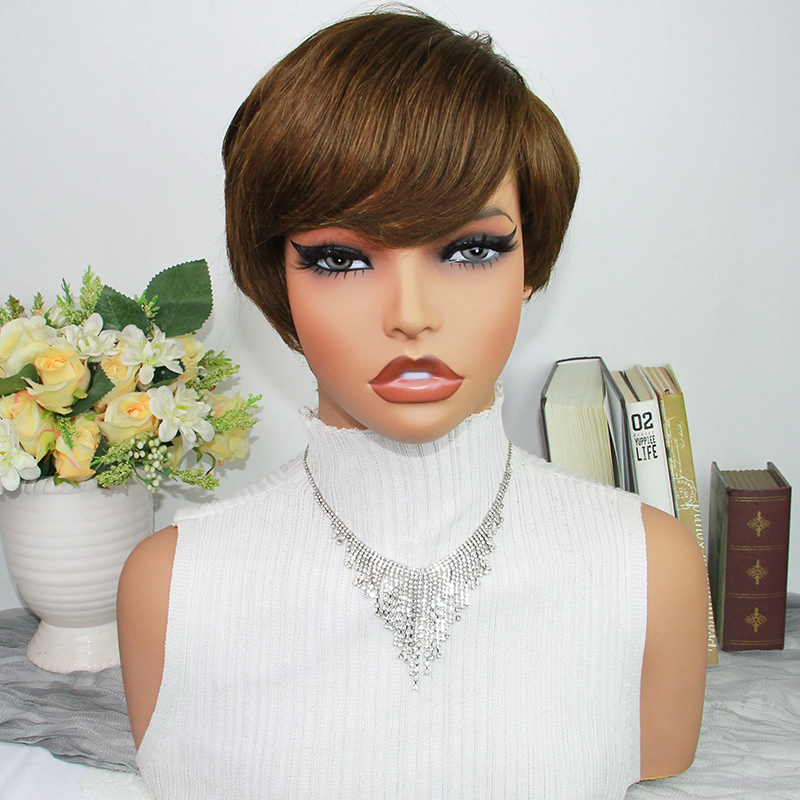 Short Pixie Cut Wig Human Hair Cheap - باروكة شعر بشري بني داكن بقصة